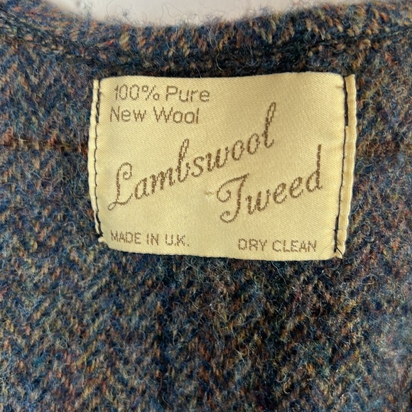 100% Lambswool Tweed Ruana Herringbone Woven Made in UK Blue/Multi - Picture 7 of 8